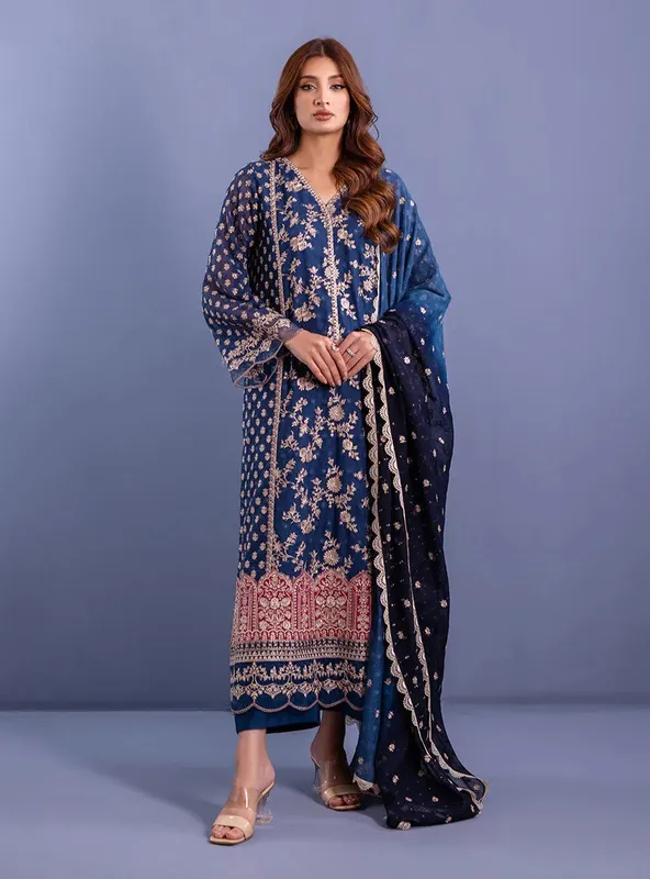 Zainab Chottani Eid Festive Vol 1 Blue Viscose – view 1 – Poshaq