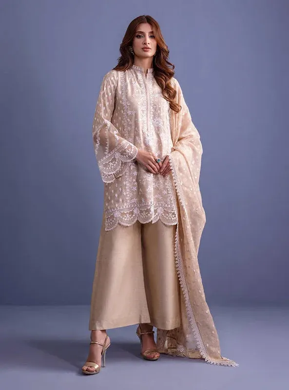 Zainab Chottani Eid Festive Vol 1 Beige Viscose – view 1 – Poshaq