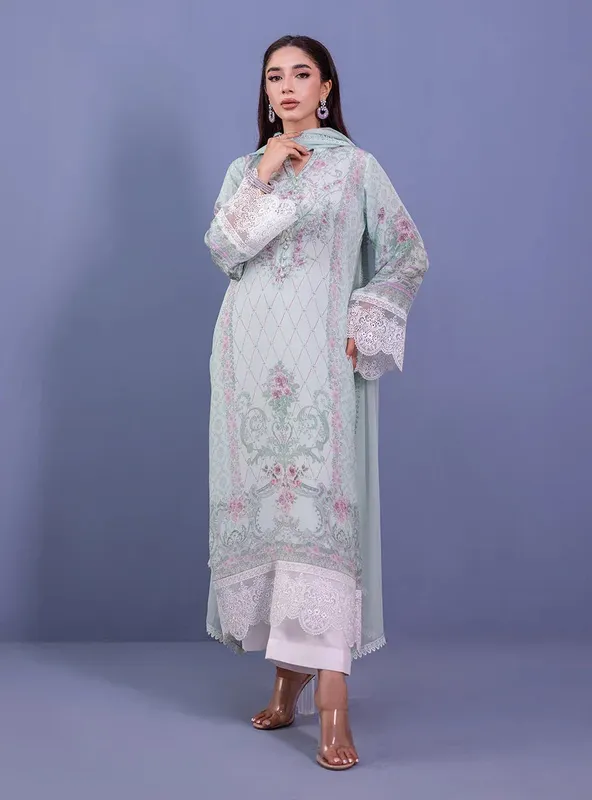 Zainab Chottani Eid Festive Vol 1 Mint Raw Silk – view 1 – Poshaq