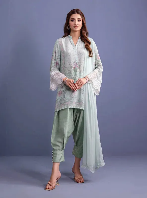 Zainab Chottani Eid Festive Vol 1 Mint Raw Silk – view 1 – Poshaq