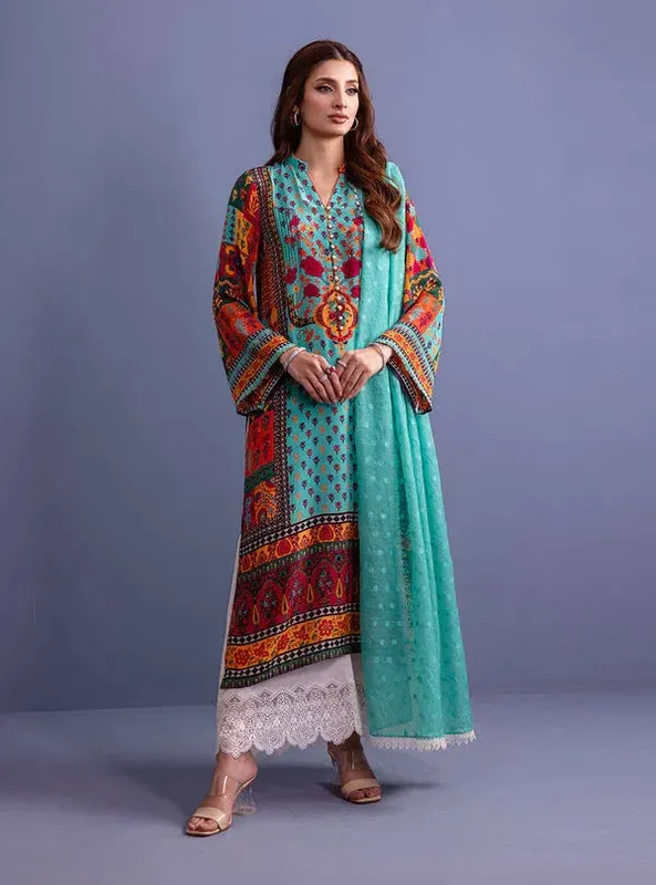 Zainab Chottani Eid Festive Vol 1 Turquoise Raw Silk – view 1 – Poshaq