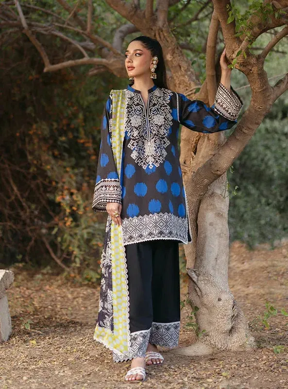 Zainab Chottani Tahra Lawn 24 Blue Organza – view 1 – Poshaq