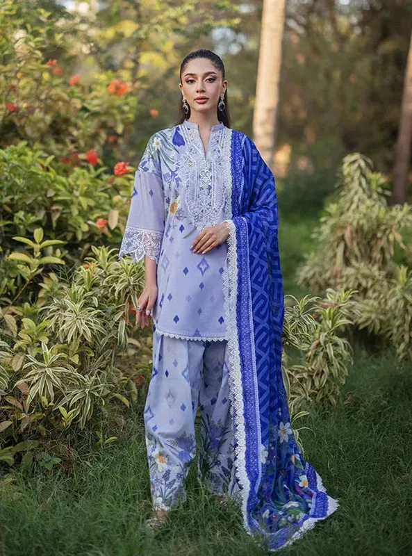 Zainab Chottani Tahra Lawn 24 Blue Organza – view 1 – Poshaq