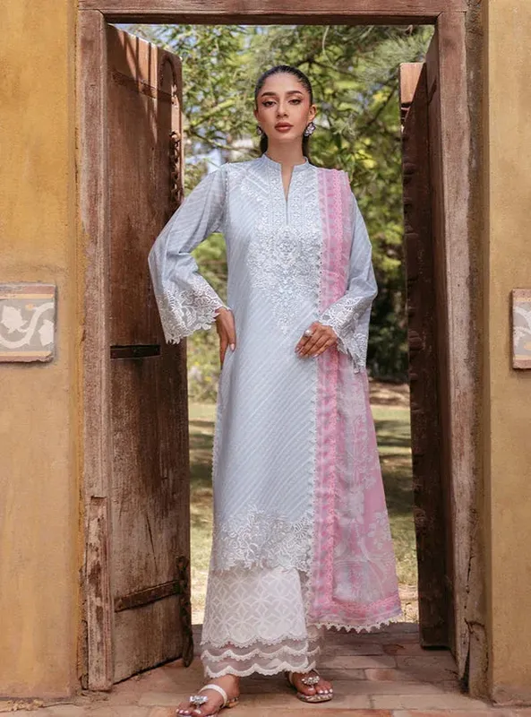 Zainab Chottani Tahra Lawn 24 Grey Organza – view 1 – Poshaq