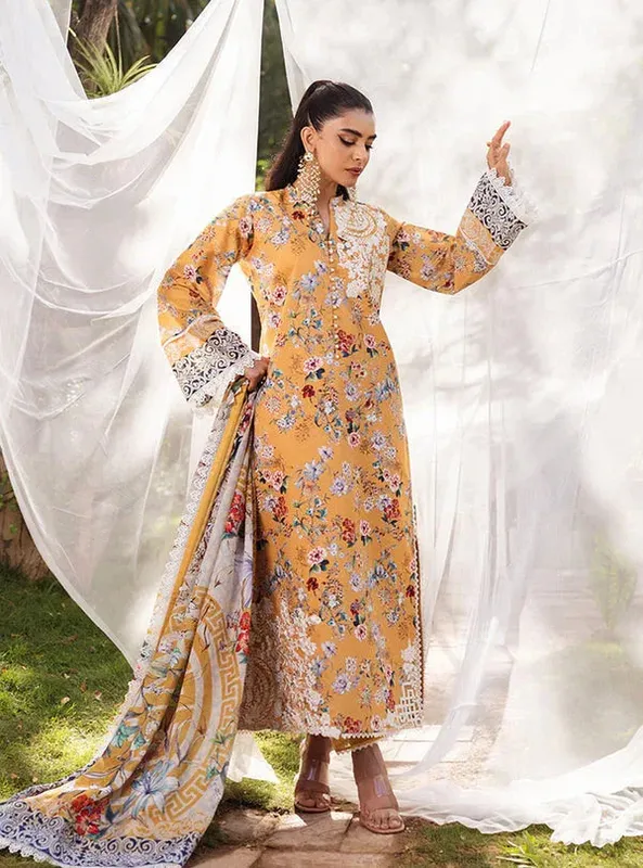 Zainab Chottani Tahra Lawn 24 Orange Jacquard – view 1 – Poshaq