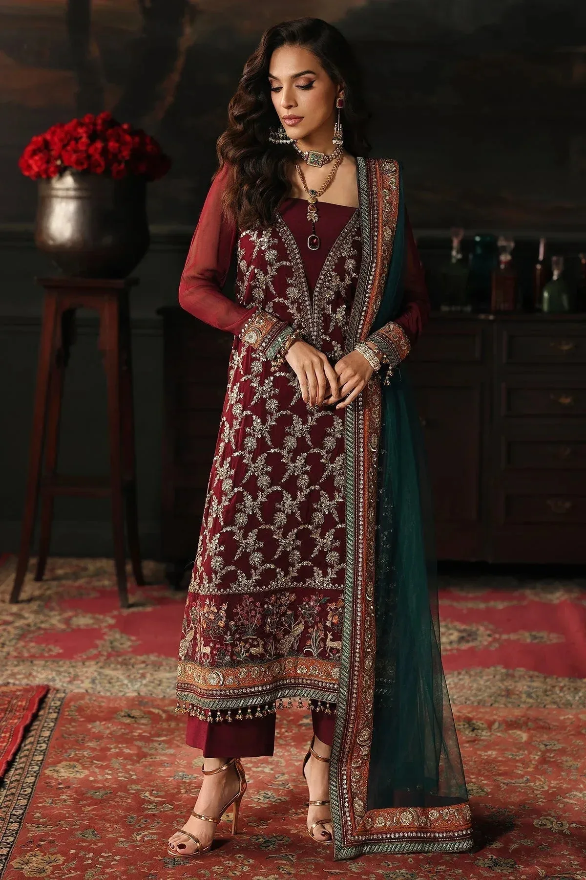 Charizma Aura Collection 25 Maroon Raw Silk – view 1 – Poshaq