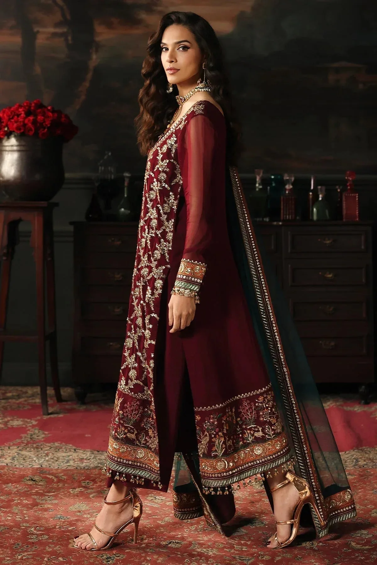 Charizma Aura Collection 25 Maroon Raw Silk – view 2 – Poshaq