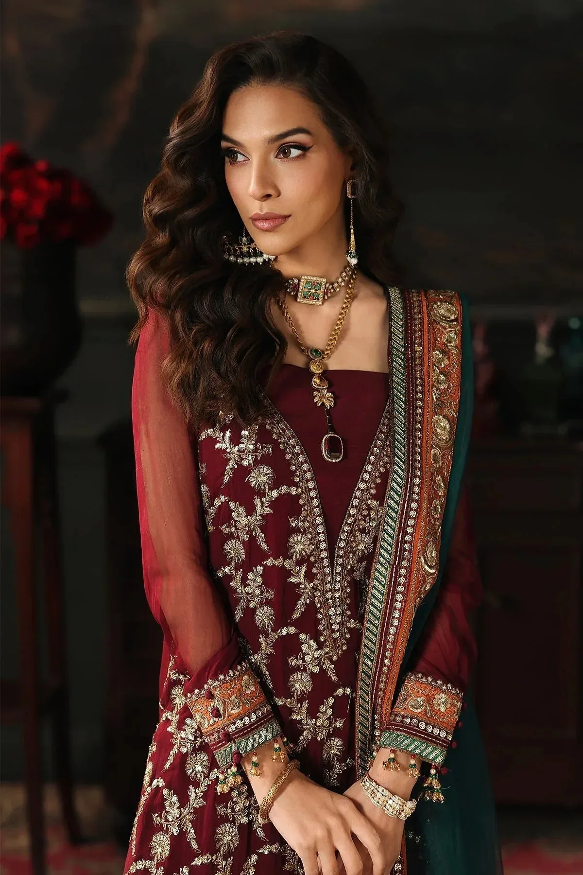 Charizma Aura Collection 25 Maroon Raw Silk – view 3 – Poshaq