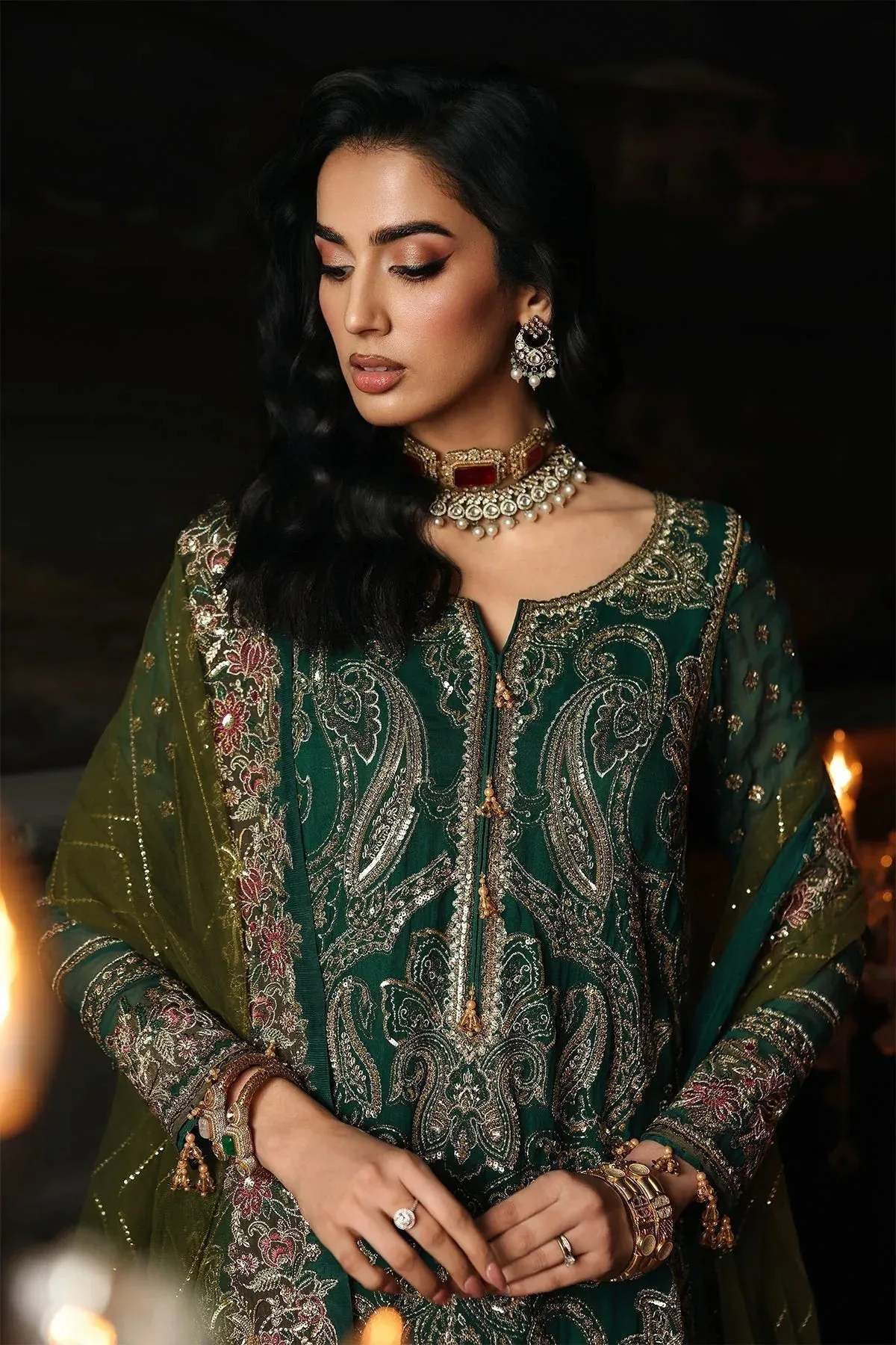 Charizma Aura Collection 25 Deep Green Raw Silk – view 3 – Poshaq