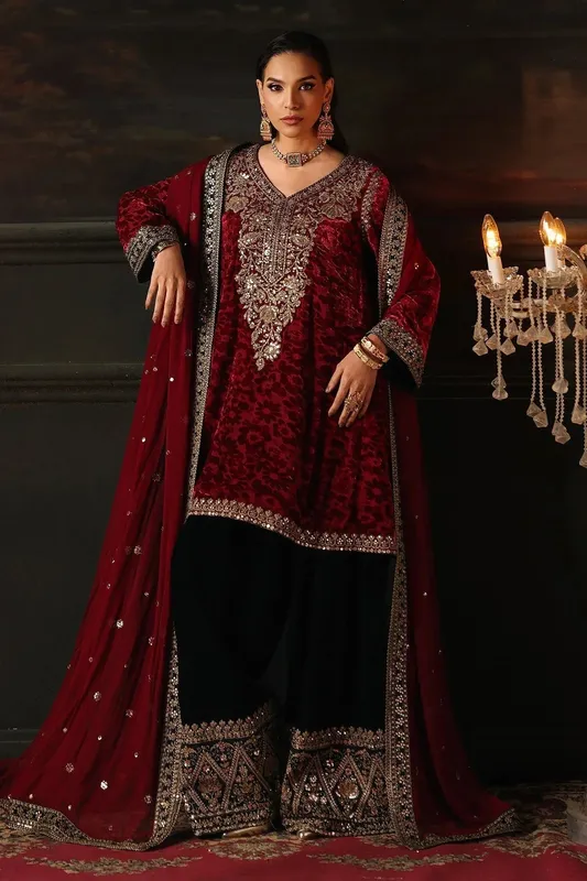 Charizma Signora Velvet Red Chiffon – view 1 – Poshaq