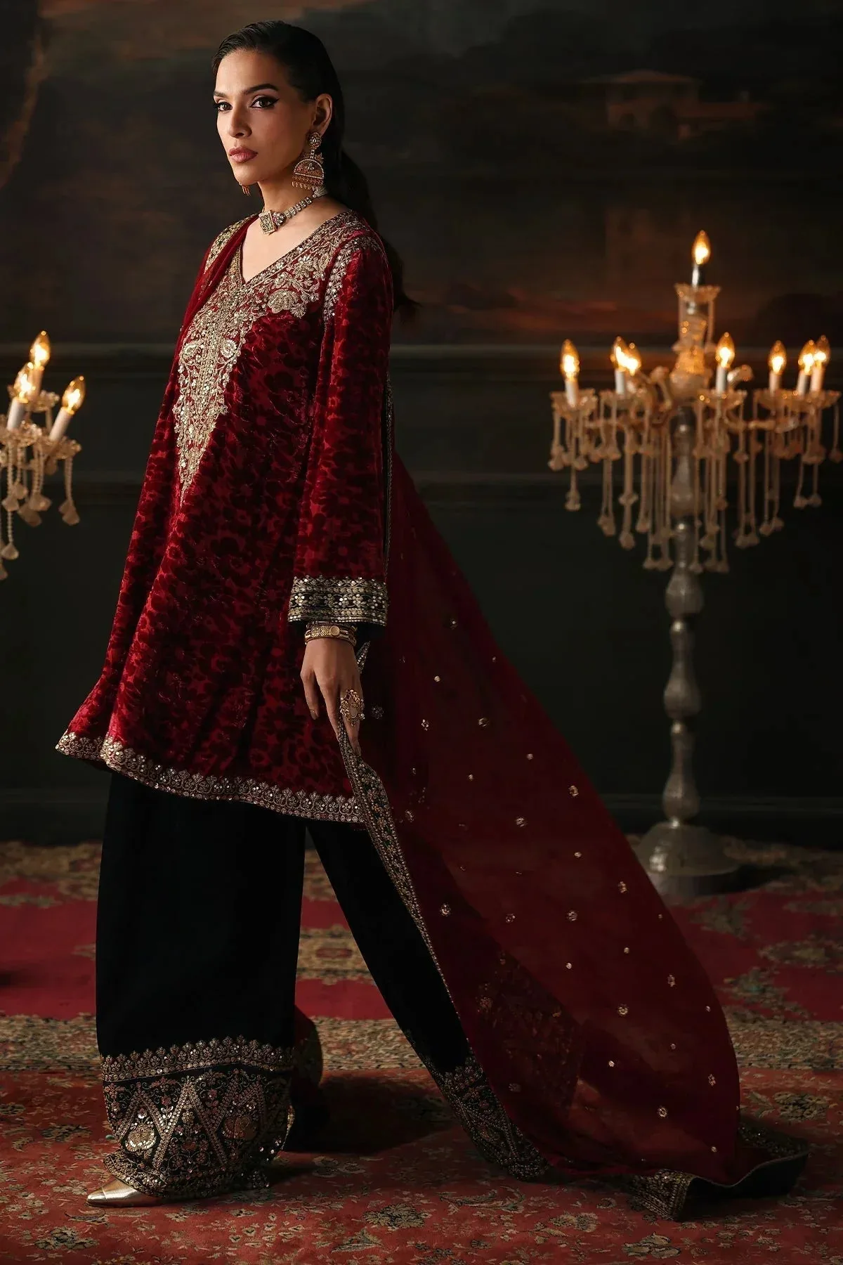 Charizma Signora Velvet Red Chiffon – view 2 – Poshaq