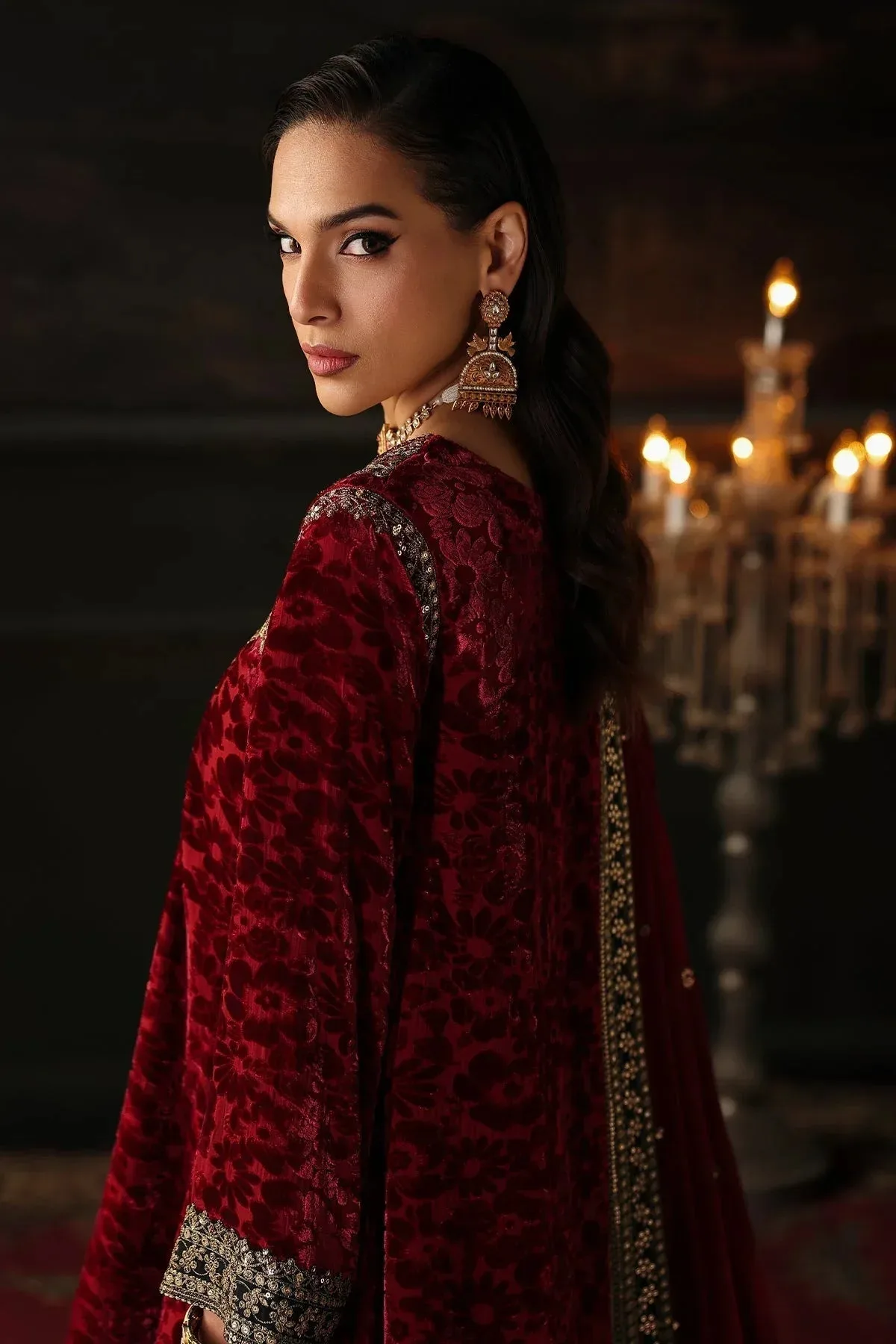 Charizma Signora Velvet Red Chiffon – view 3 – Poshaq