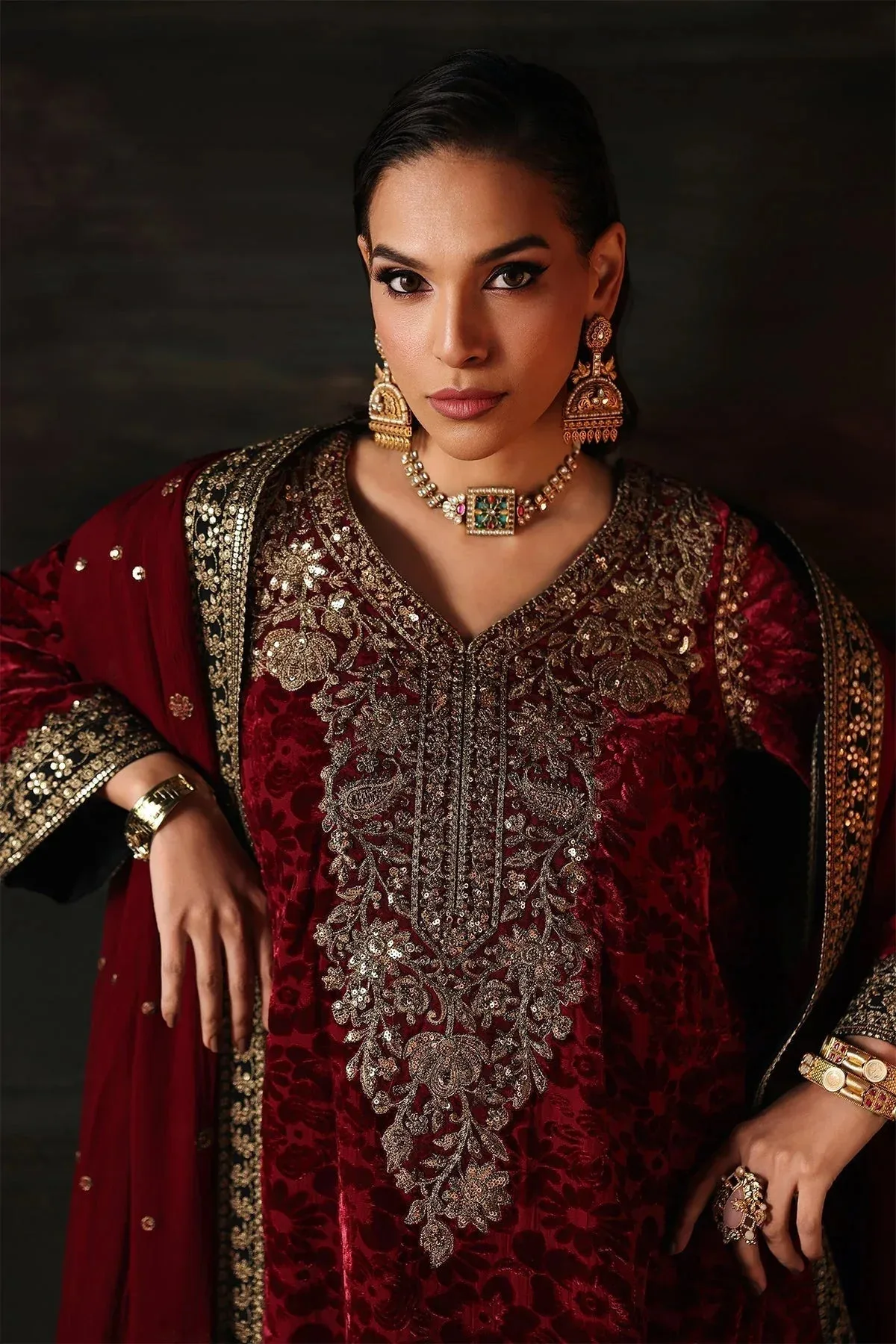 Charizma Signora Velvet Red Chiffon – view 4 – Poshaq