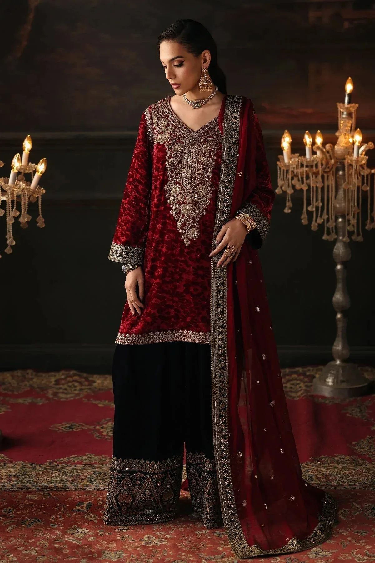 Charizma Signora Velvet Red Chiffon – view 5 – Poshaq