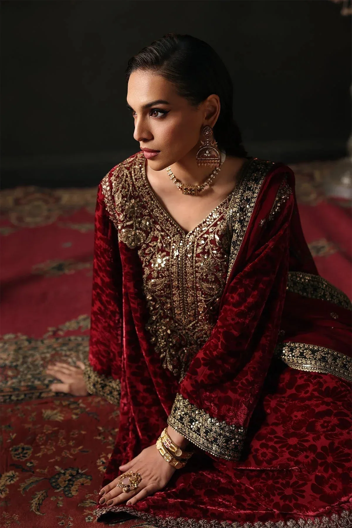 Charizma Signora Velvet Red Chiffon – view 6 – Poshaq