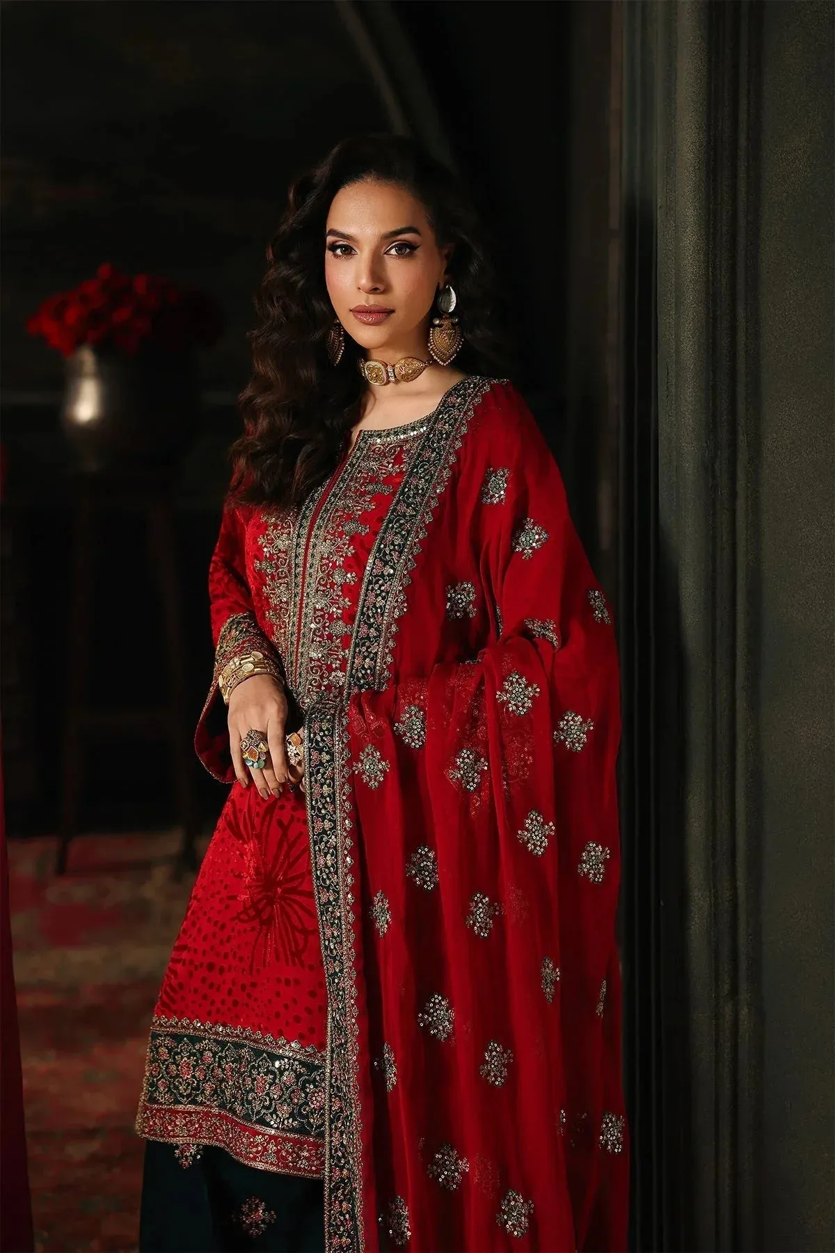 Charizma Signora Velvet Red Chiffon – view 4 – Poshaq