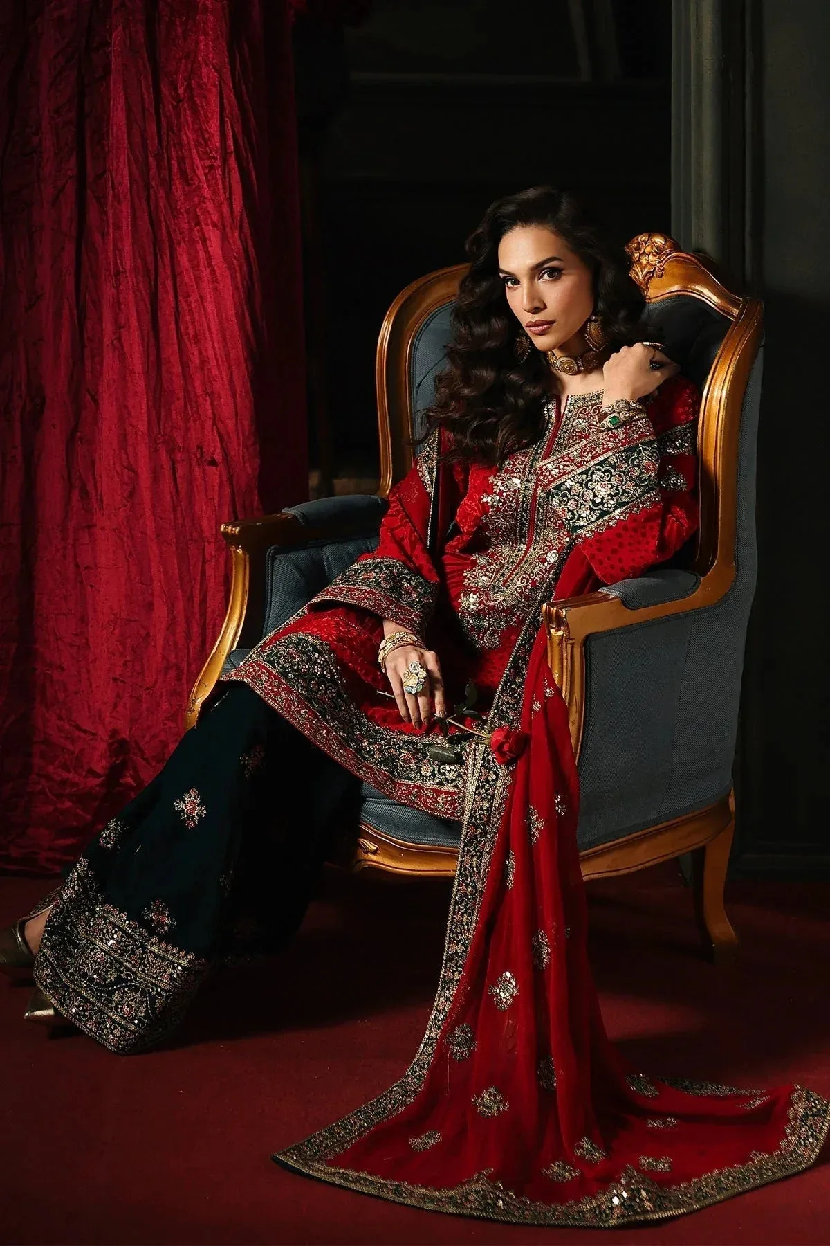 Charizma Signora Velvet Red Chiffon – view 6 – Poshaq