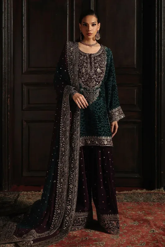 Charizma Signora Velvet Green Chiffon – view 1 – Poshaq
