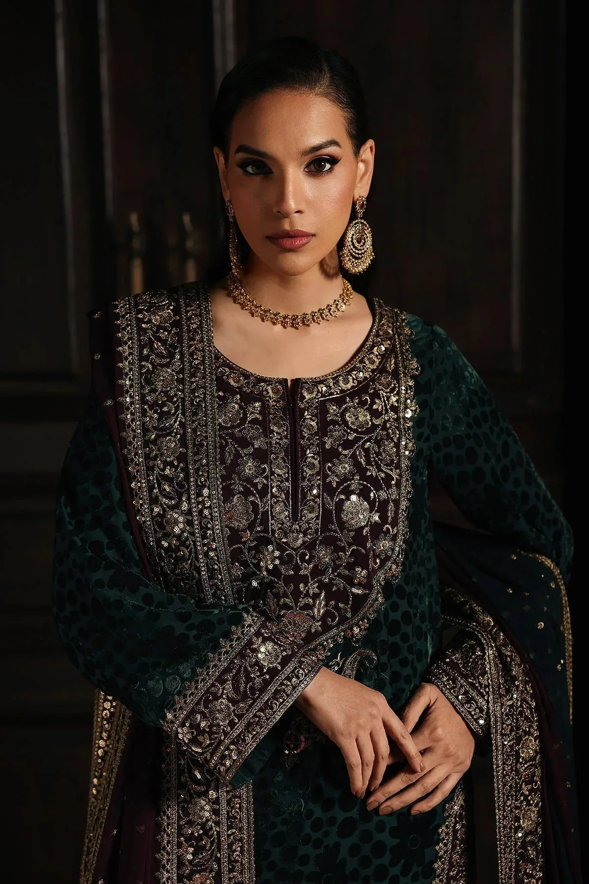 Charizma Signora Velvet Green Chiffon – view 4 – Poshaq