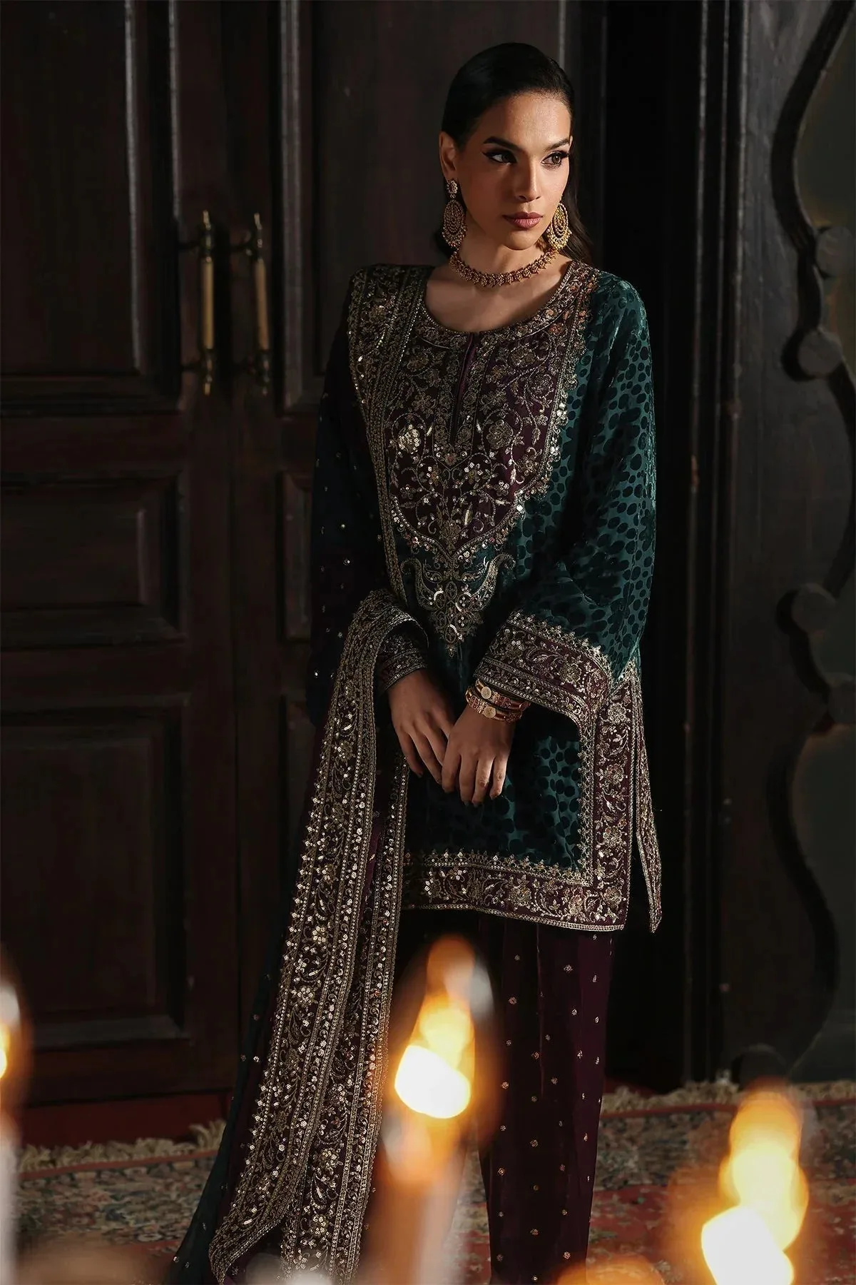 Charizma Signora Velvet Green Chiffon – view 5 – Poshaq