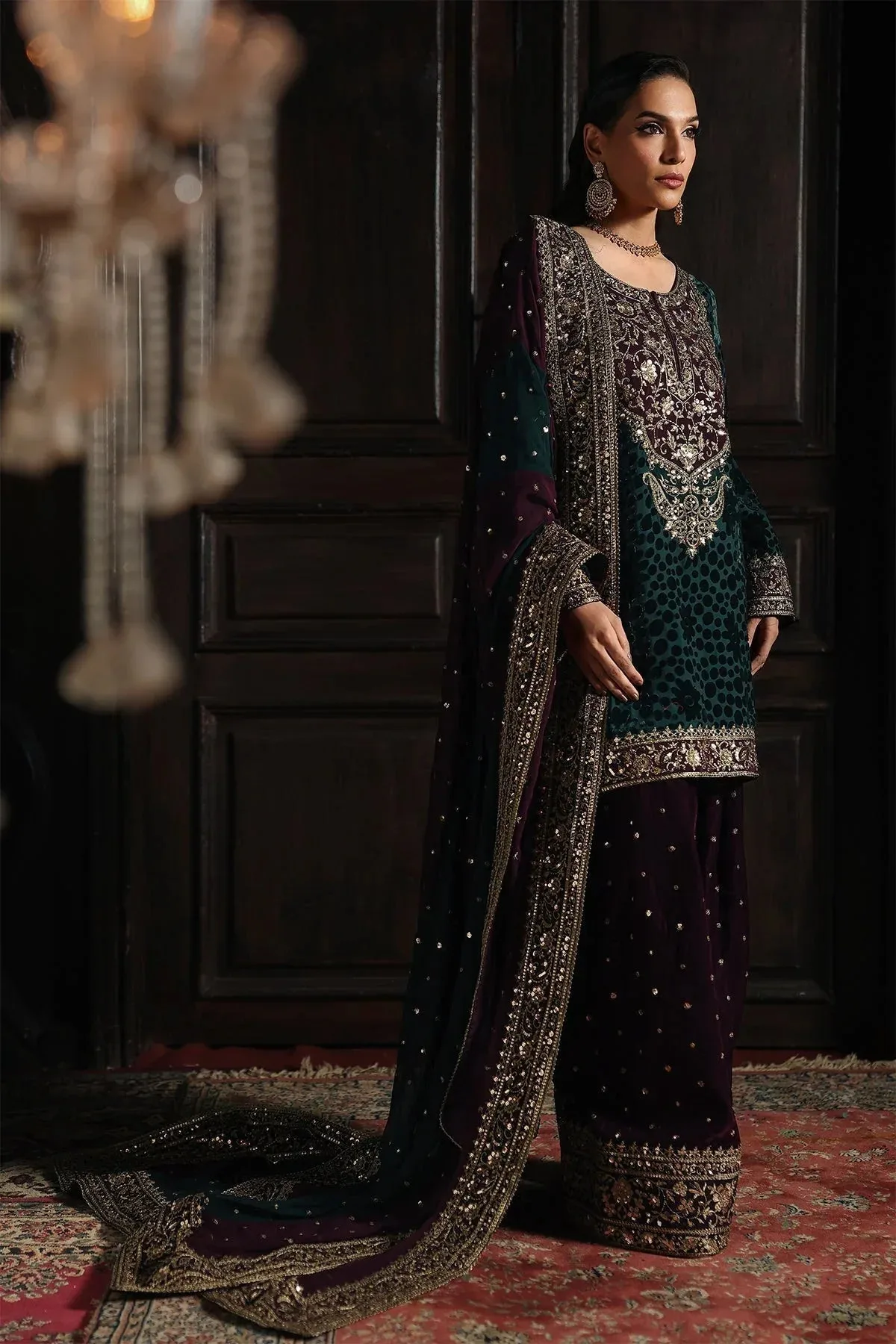 Charizma Signora Velvet Green Chiffon – view 6 – Poshaq
