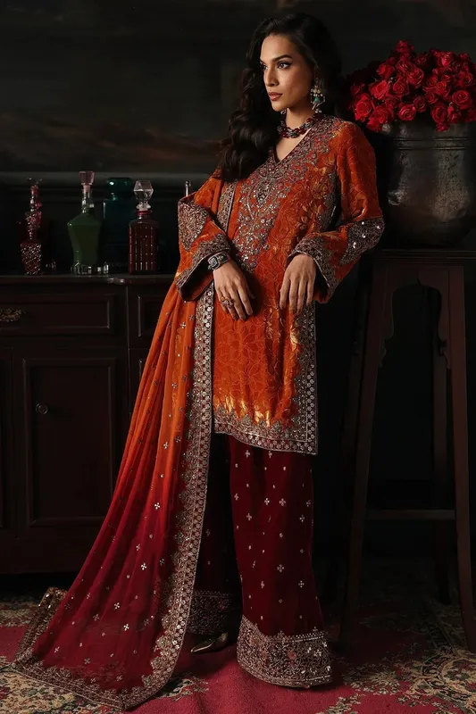 Charizma Signora Velvet Orange Chiffon – view 1 – Poshaq