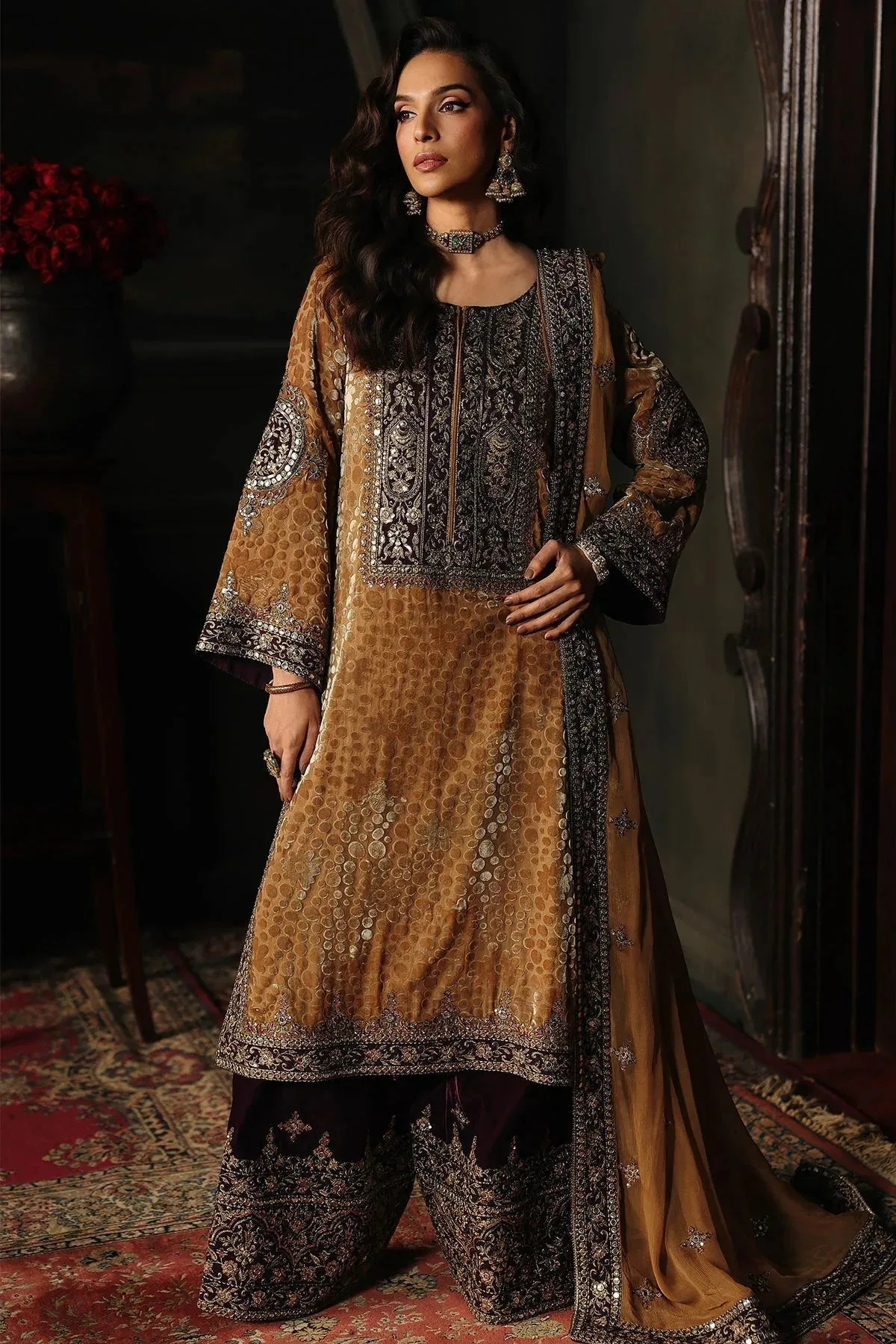 Charizma Signora Velvet Brown Chiffon – view 1 – Poshaq