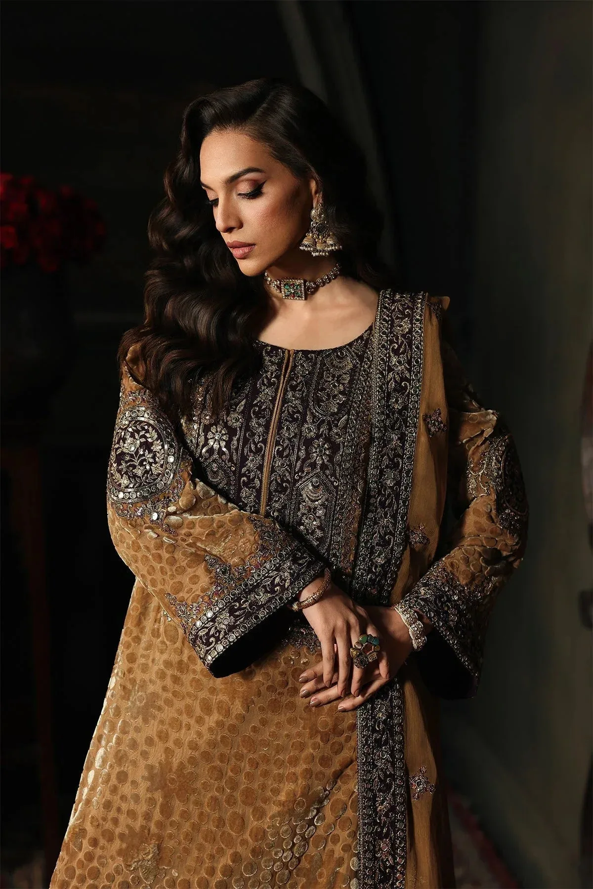 Charizma Signora Velvet Brown Chiffon – view 3 – Poshaq