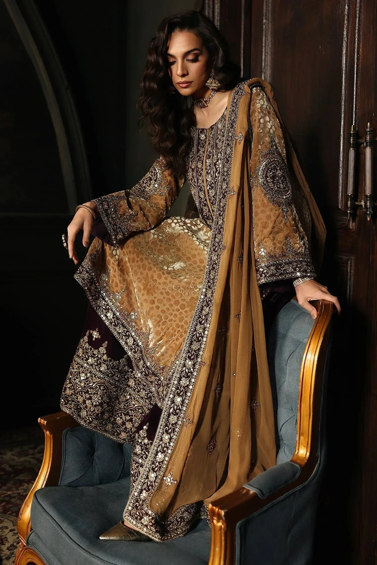 Charizma Signora Velvet Brown Chiffon – view 6 – Poshaq