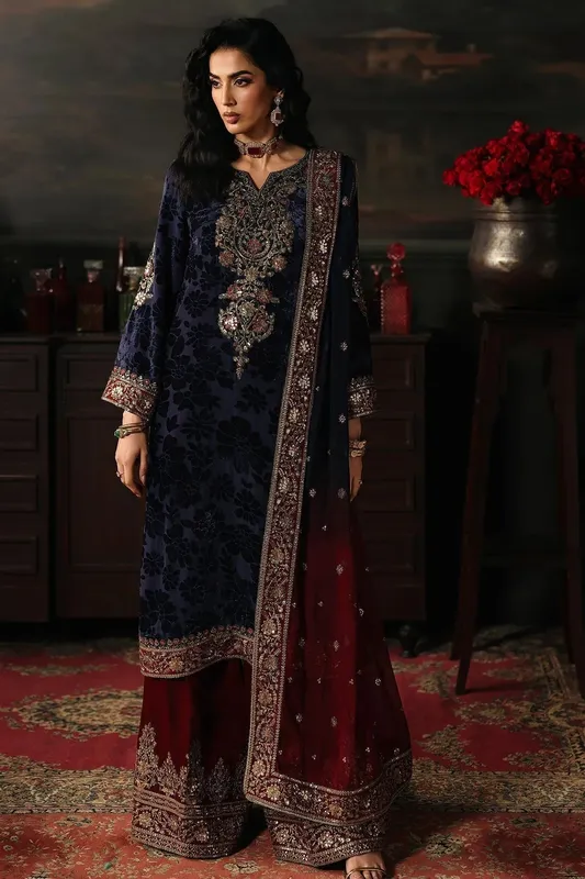 Charizma Signora Velvet Navy Blue Chiffon – view 1 – Poshaq