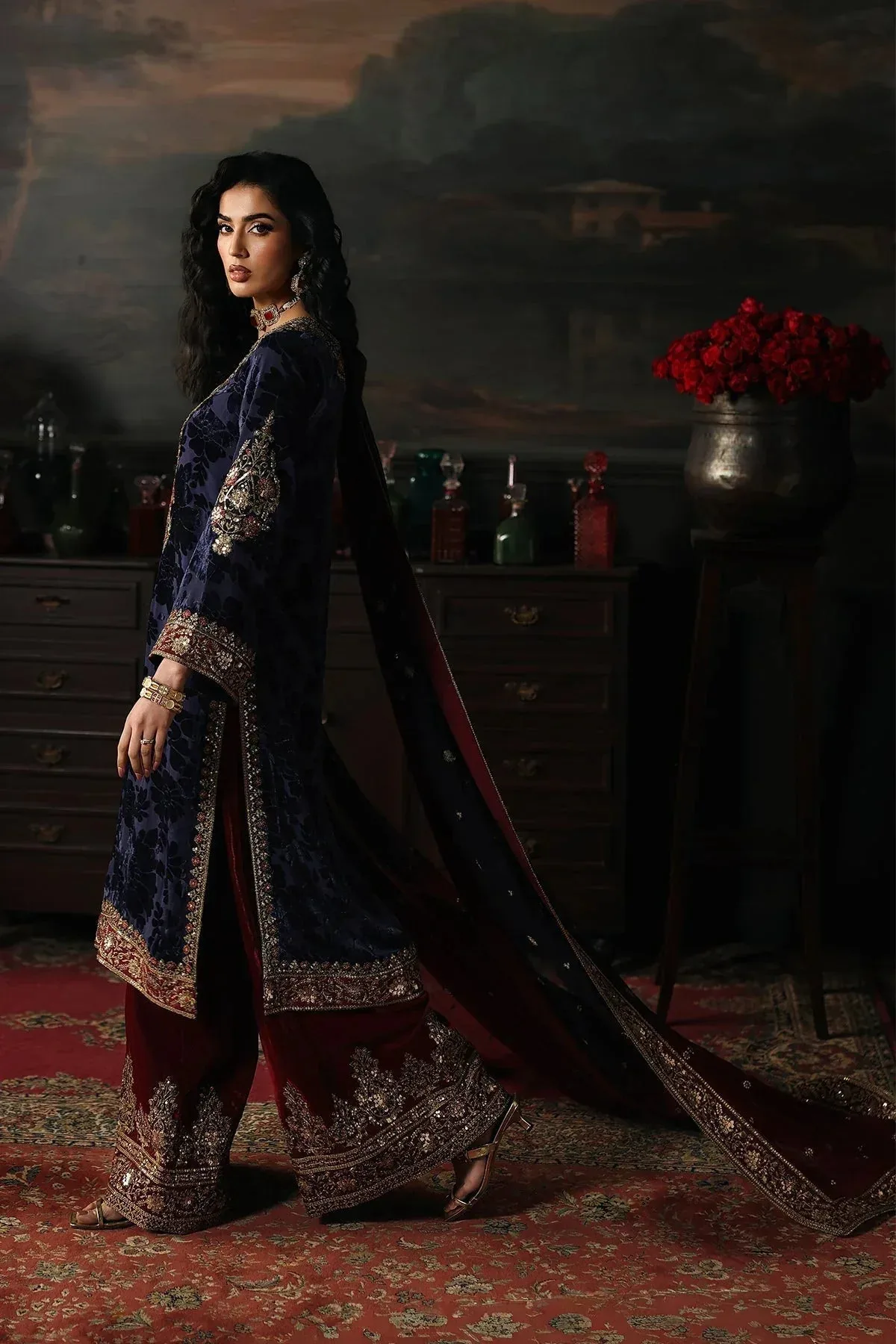 Charizma Signora Velvet Navy Blue Chiffon – view 2 – Poshaq