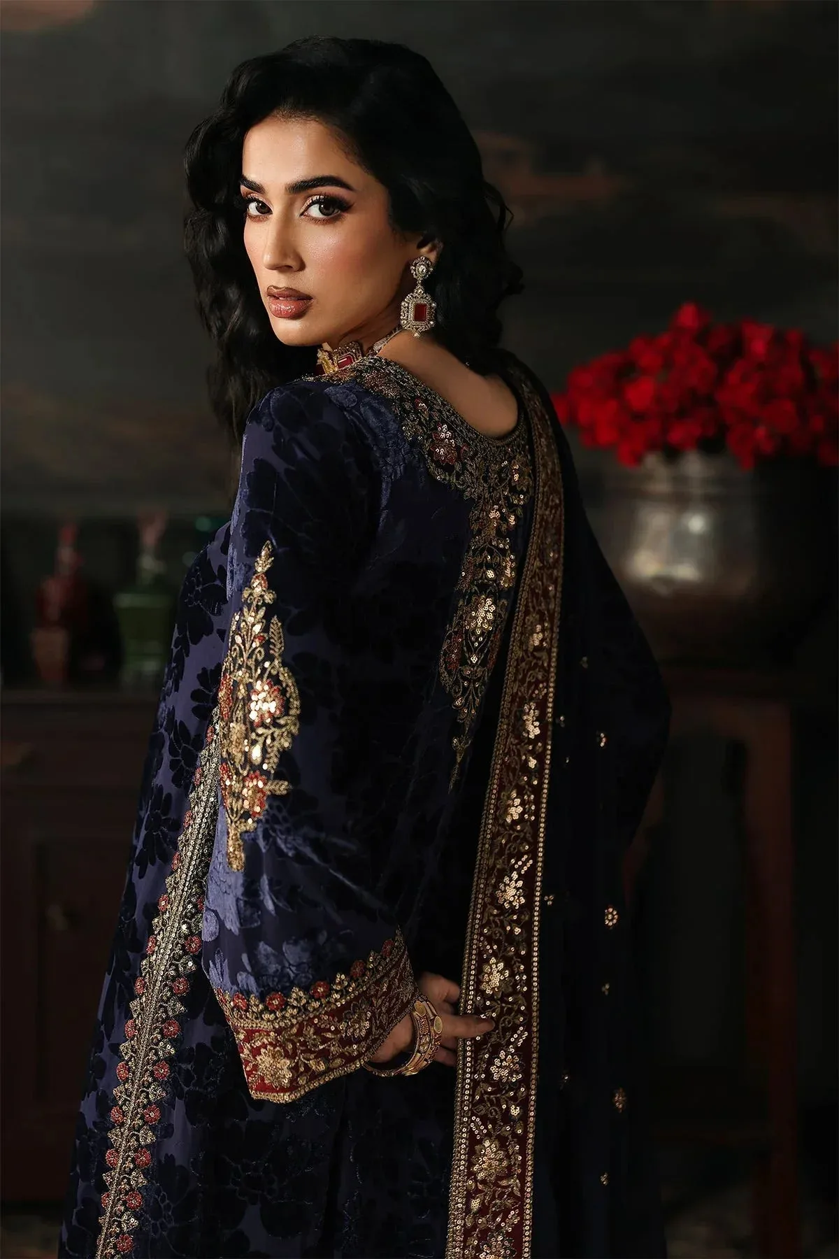 Charizma Signora Velvet Navy Blue Chiffon – view 3 – Poshaq
