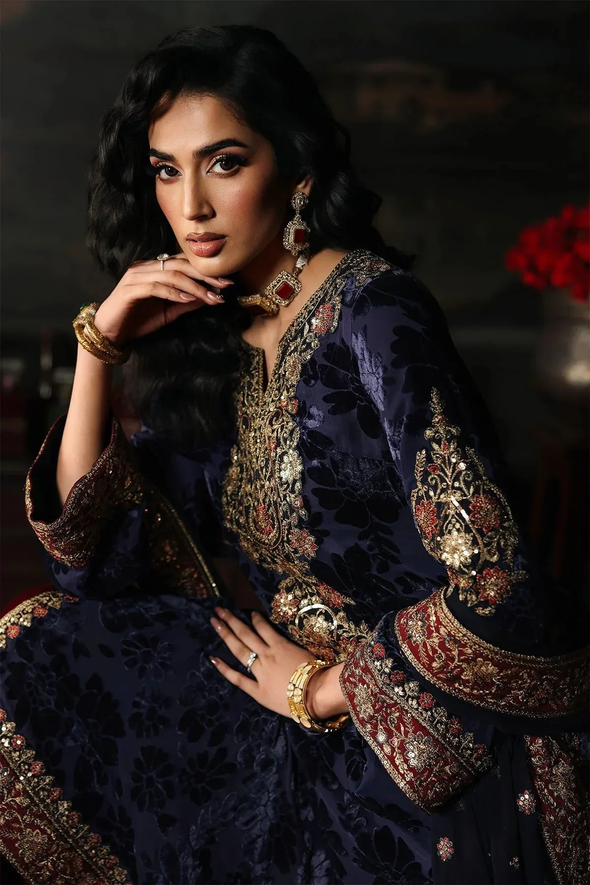 Charizma Signora Velvet Navy Blue Chiffon – view 5 – Poshaq