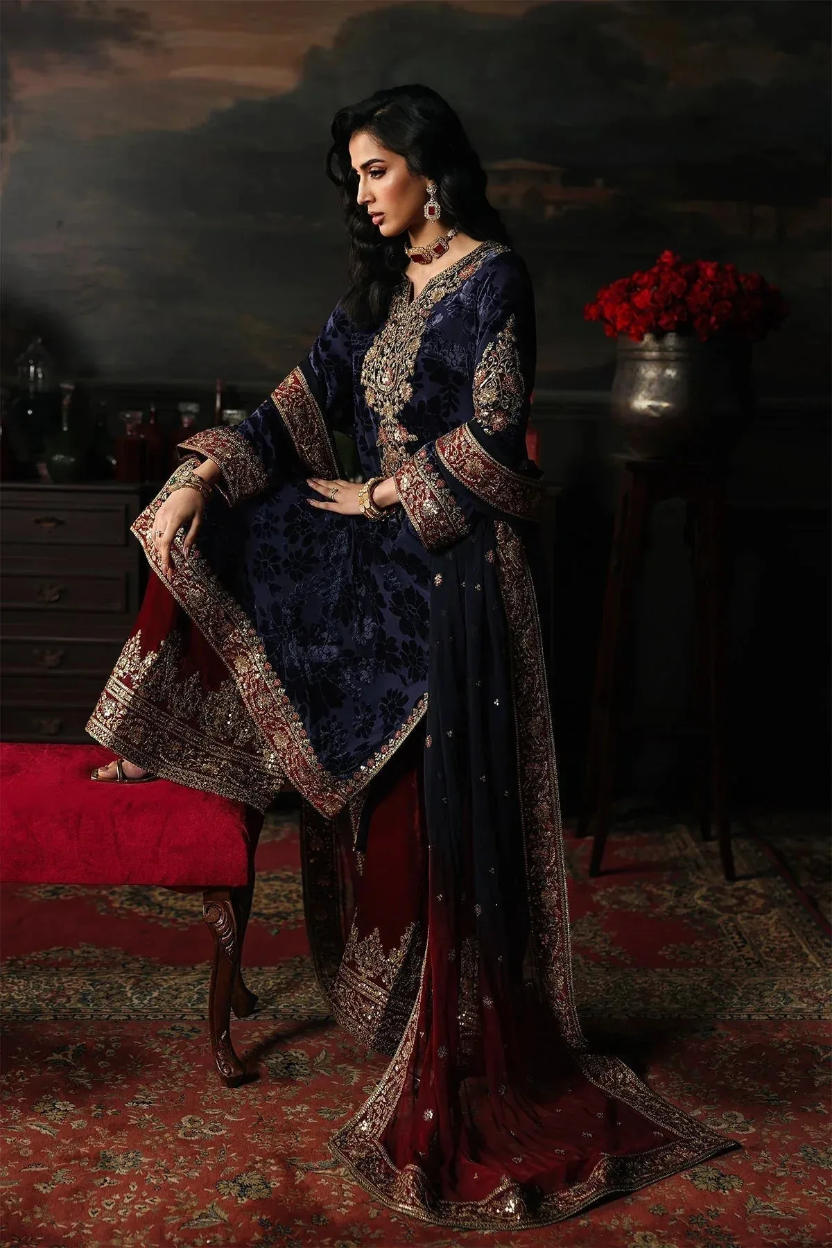 Charizma Signora Velvet Navy Blue Chiffon – view 6 – Poshaq