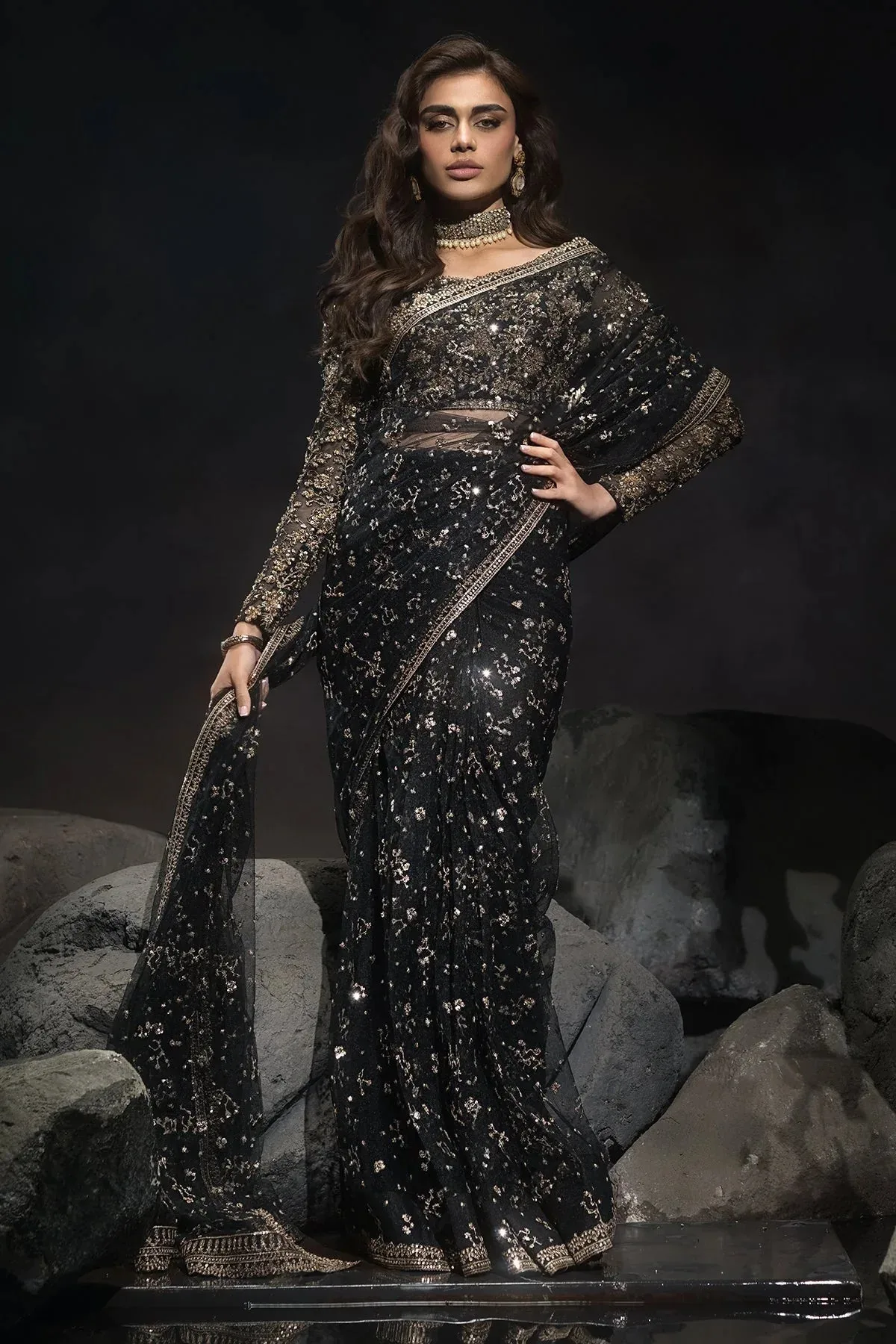 Charizma Statement Formals Black Net – view 1 – Poshaq