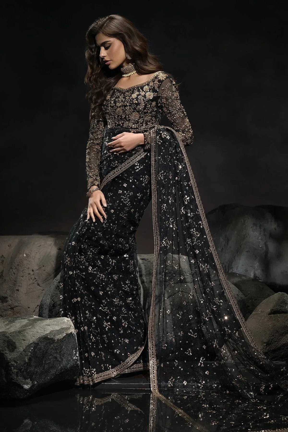 Charizma Statement Formals Black Net – view 2 – Poshaq
