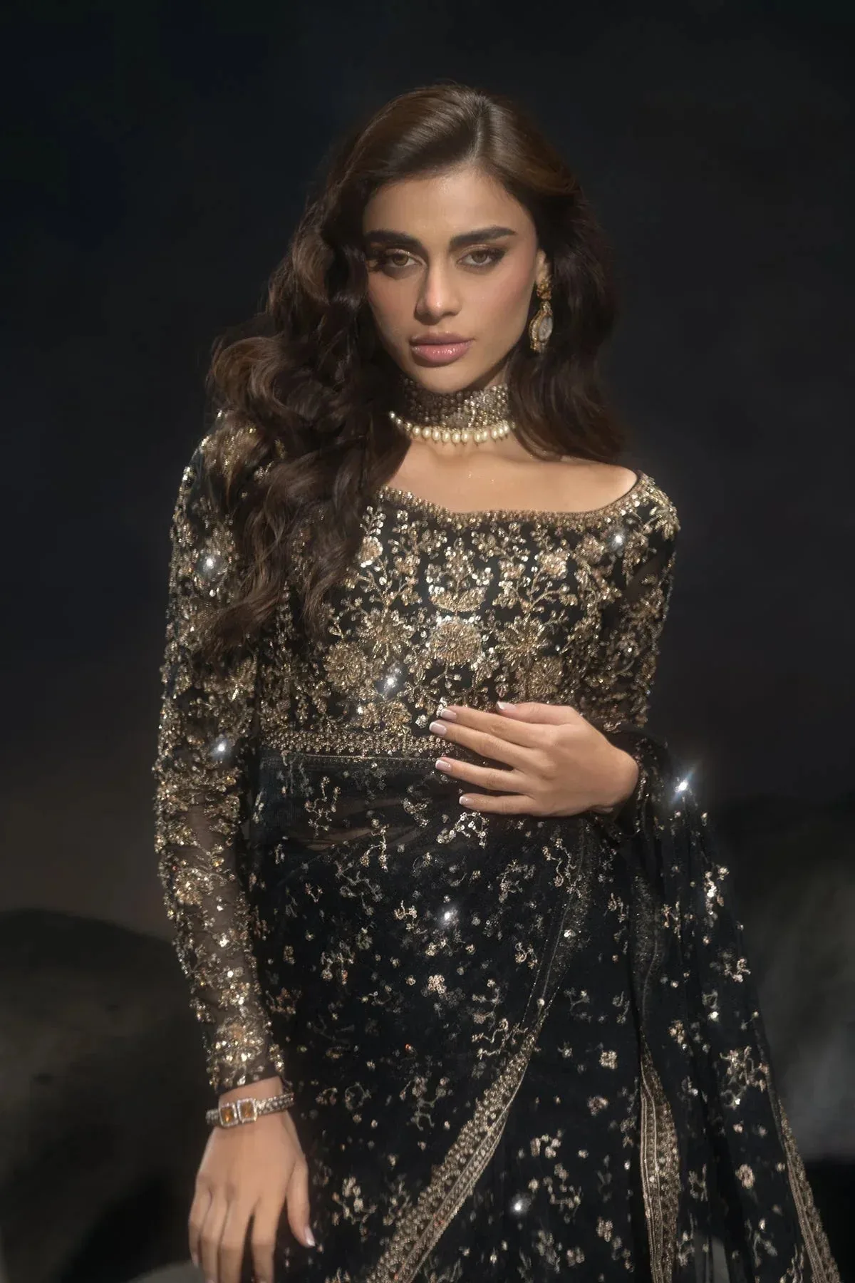 Charizma Statement Formals Black Net – view 3 – Poshaq