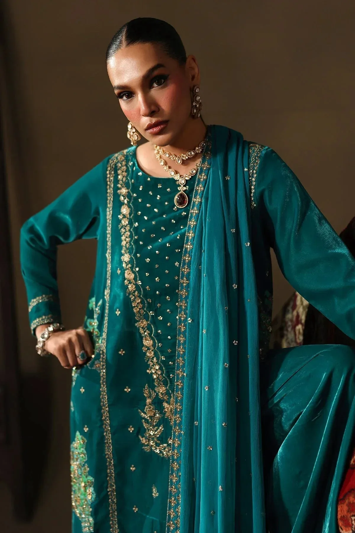 Charizma Signora Velvet 25 Teal Green Chiffon – view 3 – Poshaq