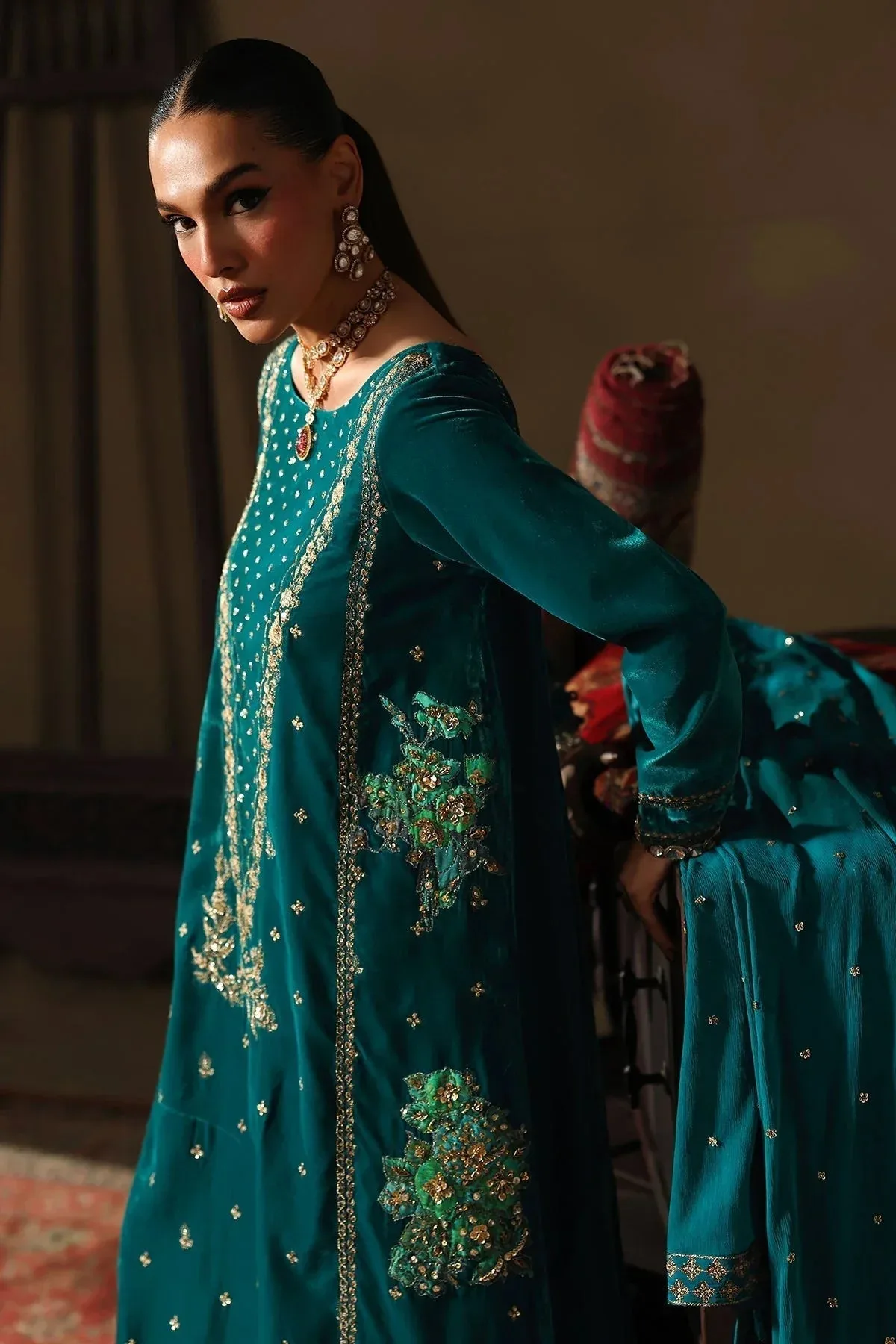 Charizma Signora Velvet 25 Teal Green Chiffon – view 4 – Poshaq