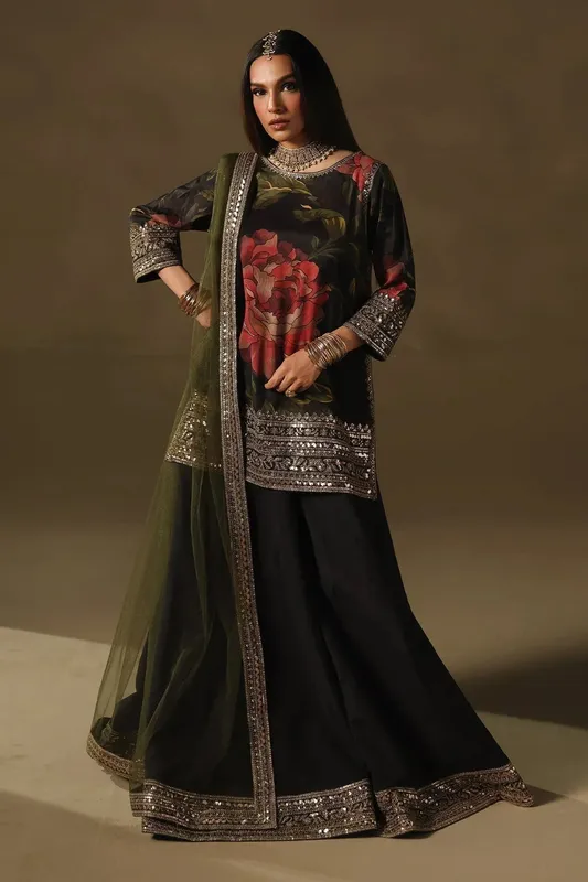 Charizma Festive Pret Black Raw Silk – view 1 – Poshaq