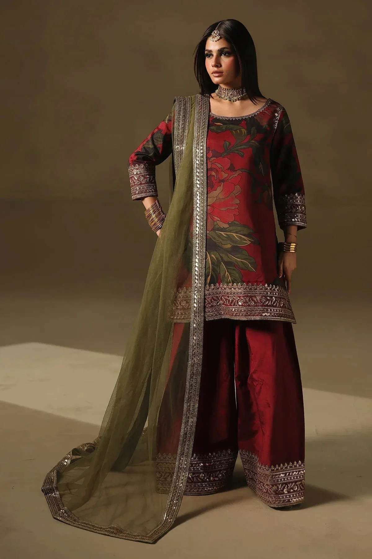 Charizma Festive Pret Blood Red Raw Silk – view 1 – Poshaq