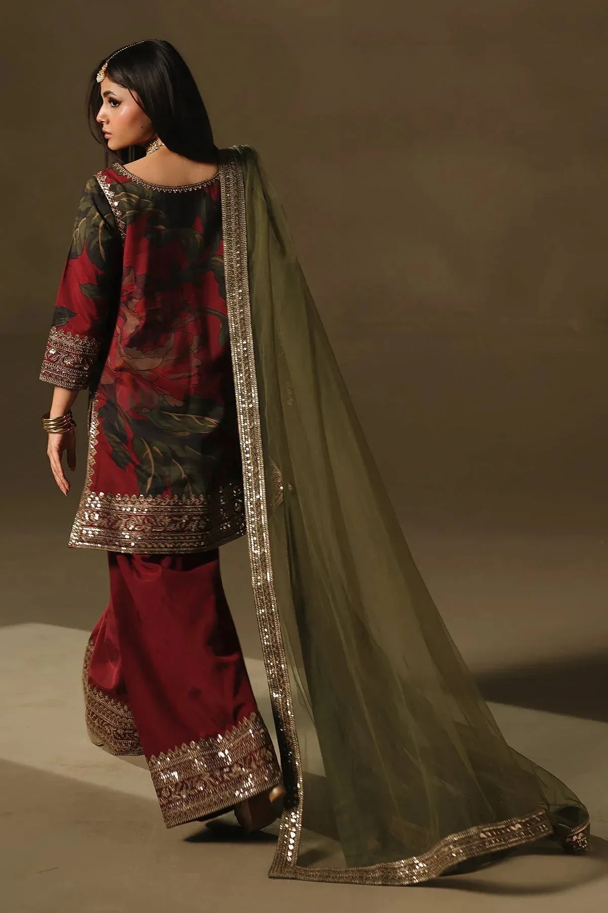 Charizma Festive Pret Blood Red Raw Silk – view 2 – Poshaq