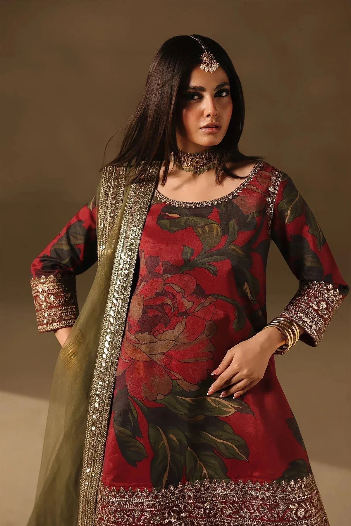 Charizma Festive Pret Blood Red Raw Silk – view 3 – Poshaq