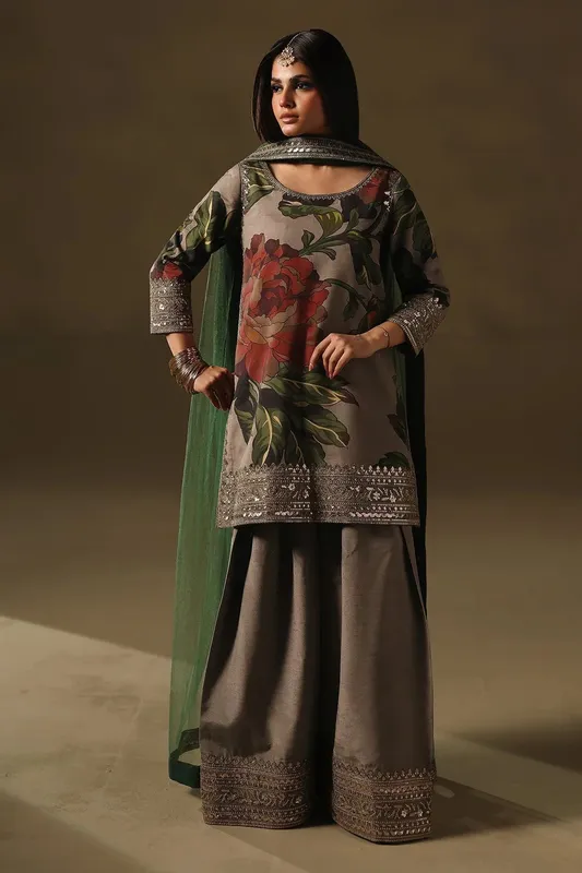Charizma Festive Pret Taupe Raw Silk – view 1 – Poshaq