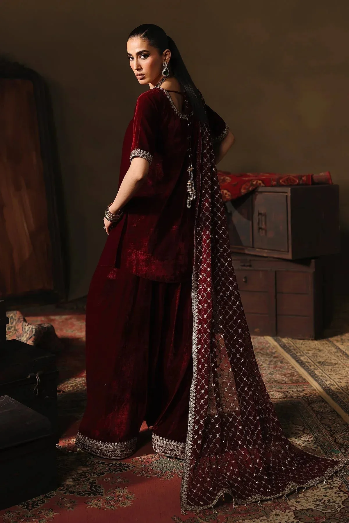 Charizma Zeel Velvet 25 Dark Maroon Chiffon – view 2 – Poshaq