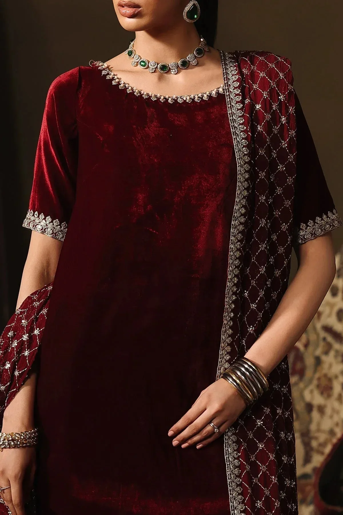 Charizma Zeel Velvet 25 Dark Maroon Chiffon – view 5 – Poshaq