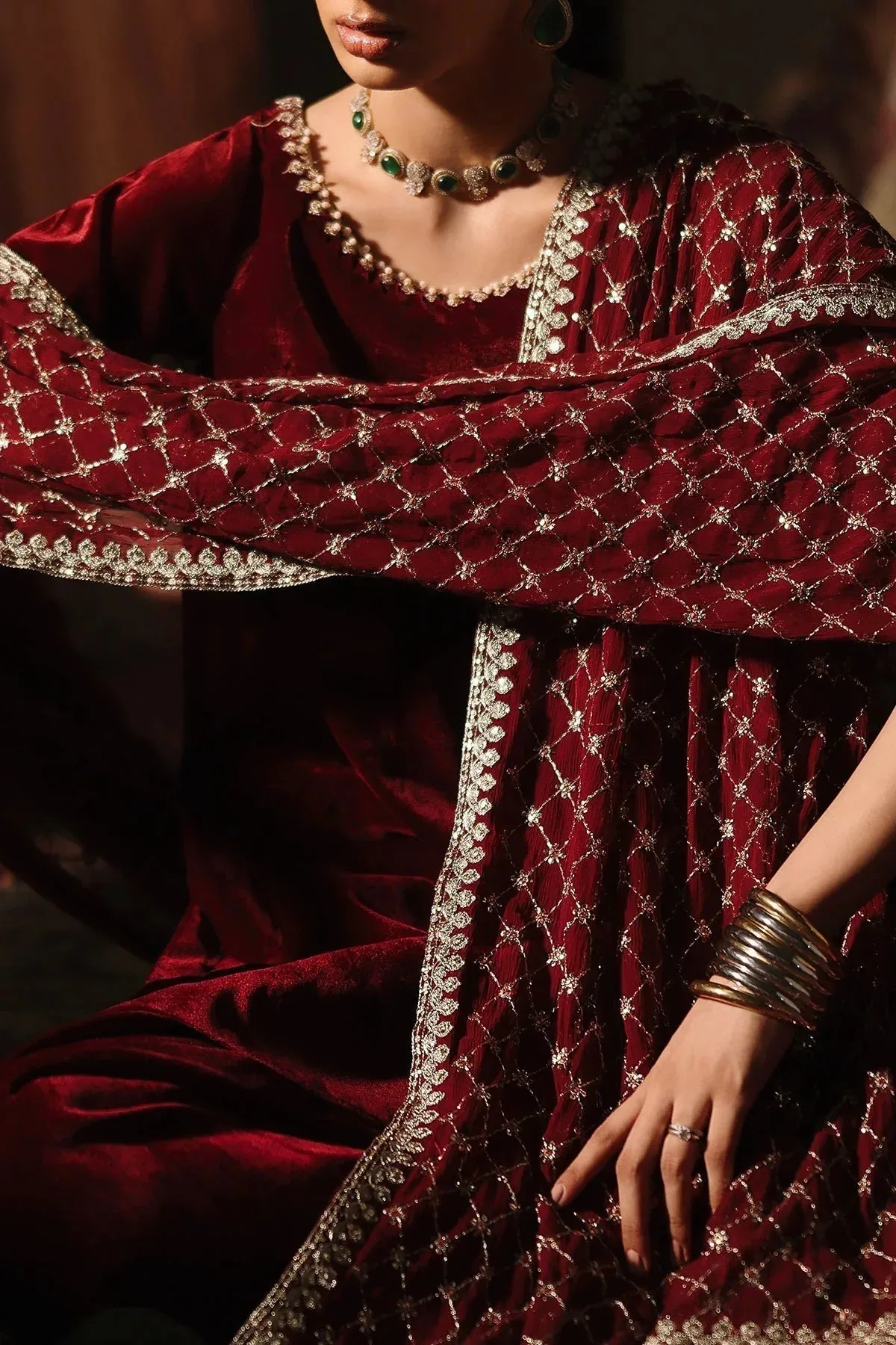 Charizma Zeel Velvet 25 Dark Maroon Chiffon – view 8 – Poshaq