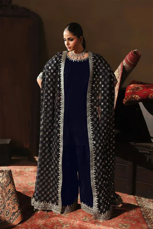 Charizma Zeel Velvet 25 Navy Blue Chiffon – view 1 – Poshaq