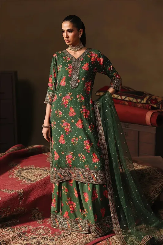 Charizma Festive Pret Bold Green Raw Silk – view 1 – Poshaq