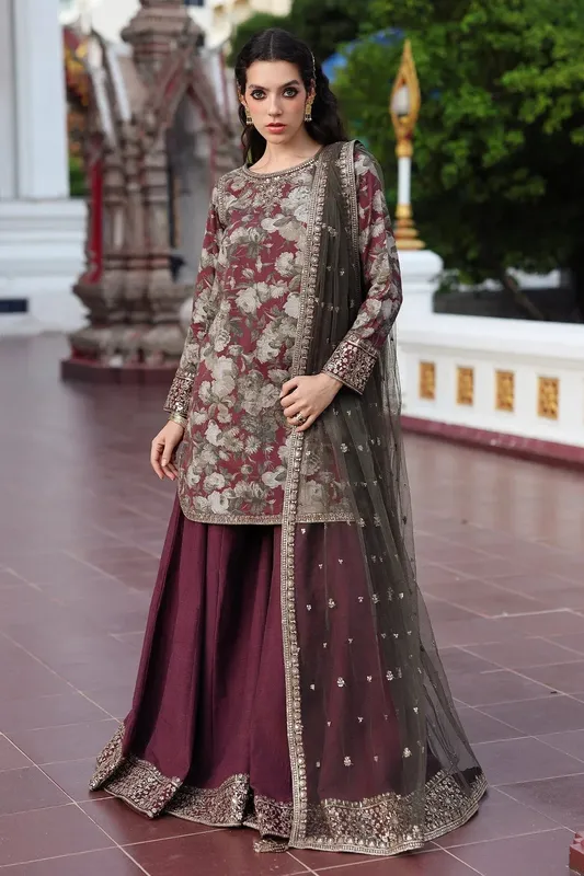 Charizma Festive Pret Maroon Raw Silk – view 1 – Poshaq